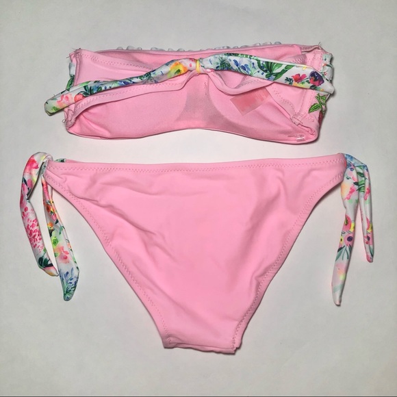 HELLO BIKINI GIRLS 8 TWO PIECE PINK MULTI COLOR FLORAL EMBROIDERED PATTERN SWIM - Picture 3 of 5